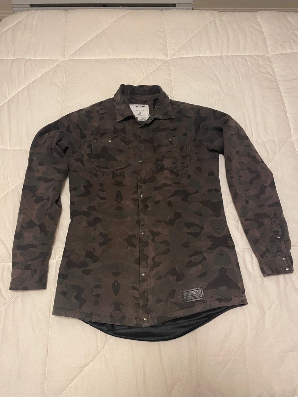 Volcom Dark Olive & Black Camo Snap-Front Shirt Jacket